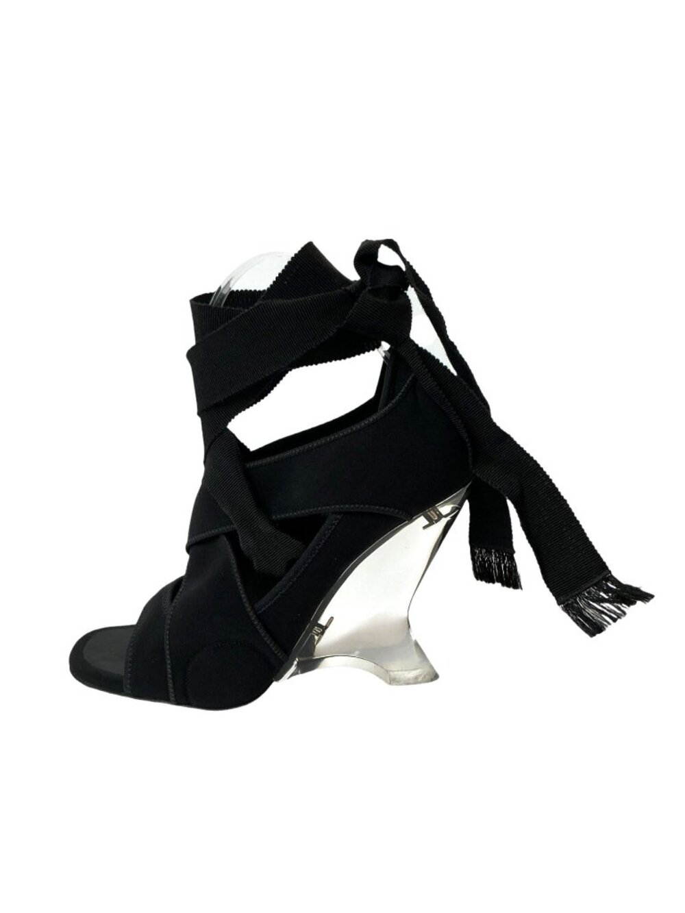 CHRISTIAN DIOR Etoile Neoprene Wrap Sandals With Plexi Wedge Heel sz 7